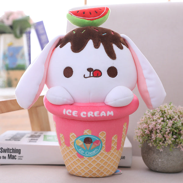 Stuffed Ice Cream Shaped Rabbit Toy Cute Plush Animal Soft Pillow