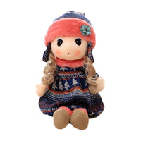 Stuffed Girls Doll Toy Beautiful Plush Dolls in Knit Skirts Flower Hat