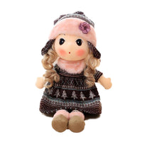 Stuffed Girls Doll Toy Beautiful Plush Dolls in Knit Skirts Flower Hat