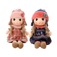 Stuffed Girls Doll Toy Beautiful Plush Dolls in Knit Skirts Flower Hat