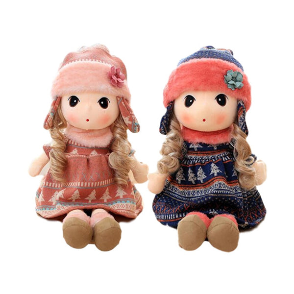 Stuffed Girls Doll Toy Beautiful Plush Dolls in Knit Skirts Flower Hat