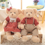 2pcs Couple Teddy Bear Plush Toys Stuffed Bear Doll with Plaid Clothes