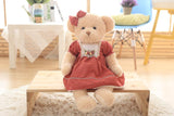 2pcs Couple Teddy Bear Plush Toys Stuffed Bear Doll with Plaid Clothes
