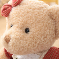 2pcs Couple Teddy Bear Plush Toys Stuffed Bear Doll with Plaid Clothes