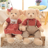 2pcs Couple Teddy Bear Plush Toys Stuffed Bear Doll with Plaid Clothes