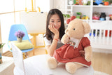 2pcs Couple Teddy Bear Plush Toys Stuffed Bear Doll with Plaid Clothes