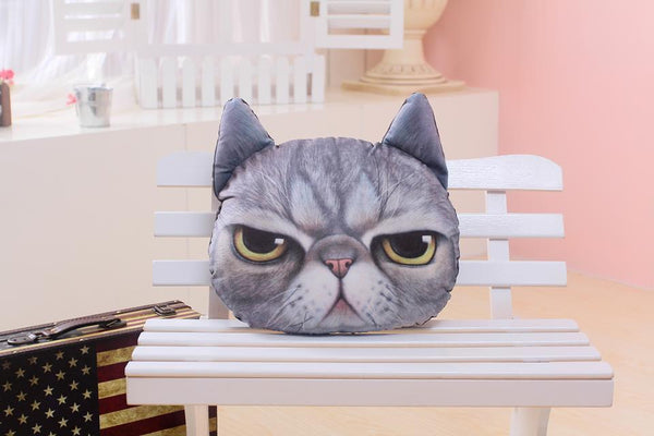 3D Plush Cat Head Shape Pillow Car Sofa Chair Back Cushion