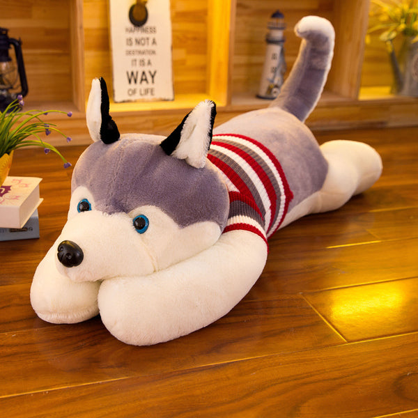 Big Size Cute Husky In Sweater Plush Toy Stuffed Dog Pillow Girls Gift
