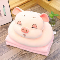 Stuffed Soft Cartoon Pig Pillow with Blanket Lovely Animal Plush Toy