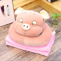 Stuffed Soft Cartoon Pig Pillow with Blanket Lovely Animal Plush Toy