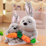 Grey Rabbit with Carrot Plush Toy Cute Soft Stuffed Bunny Animal Doll