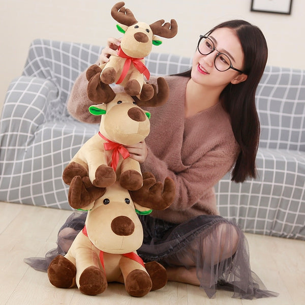 Christmas Scarf Elk Plush Toys Cute Cartoon Deer Animal Stuffed Doll