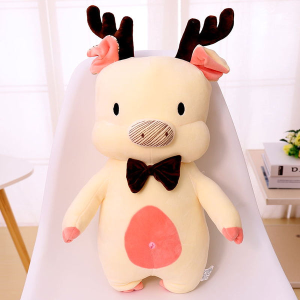 Cartoon Piggy Christmas Elk Plush Toy Soft Stuffed Pig Toy Pillow