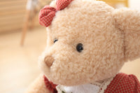 2pcs Couple Teddy Bear Plush Toys Stuffed Bear Doll with Plaid Clothes