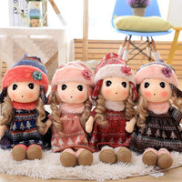 Stuffed Girls Doll Toy Beautiful Plush Dolls in Knit Skirts Flower Hat