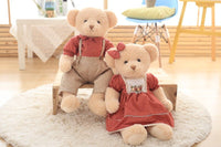 2pcs Couple Teddy Bear Plush Toys Stuffed Bear Doll with Plaid Clothes