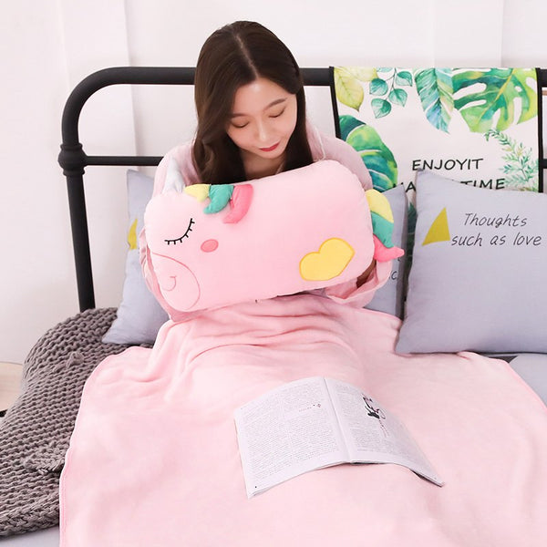 42CM Hand Warm Plush Toy Unicorn Doll Stuffed Pillow with Blanket